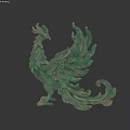 Green Phoenix Landscape Sculpture With Spread Wings And Intricate Feather Details