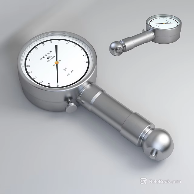 Stainless Steel Industrial Measuring Equipment Pressure Gauge With Dial Indicator And Metal Probe 3d model 