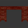 Elegant Traditional Red Desk With Green Top Carved Drawers And Gold Handles