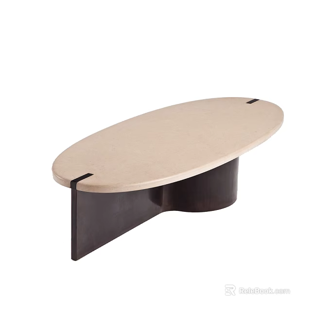 Oval Shaped Coffee Table With Light Beige Top And Dark Brown Curved Base 3d model