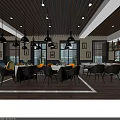 Coffee Expert Restaurant Interior With Wooden Ceiling Marble Counter Pendant Lights And Plants