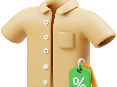 Yellow Short Sleeve Shirt With White Buttons Chest Pocket Green Discount Tag And Percentage Sign 3d model