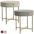 Modern Round Side Tables With Single Drawer Gray Upholstered Top Gold Metal Legs And X Frame Design