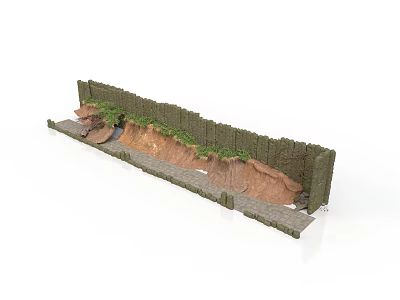 Modern Landscape Retaining Wall Design With Green Vegetation And Stone Pathway 3d model