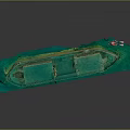 Vintage Ship Model Architecture With Green Roofs Yellow Walls And American Flag