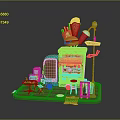 Vibrant Food Truck With Ice Cream Cone Fries Table Street Sign And Menu Board