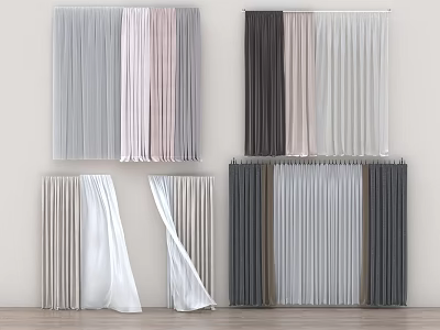 Elegant Pleated Curtains In Gray Pink White Brown Tones For Modern Home Interior 3d model