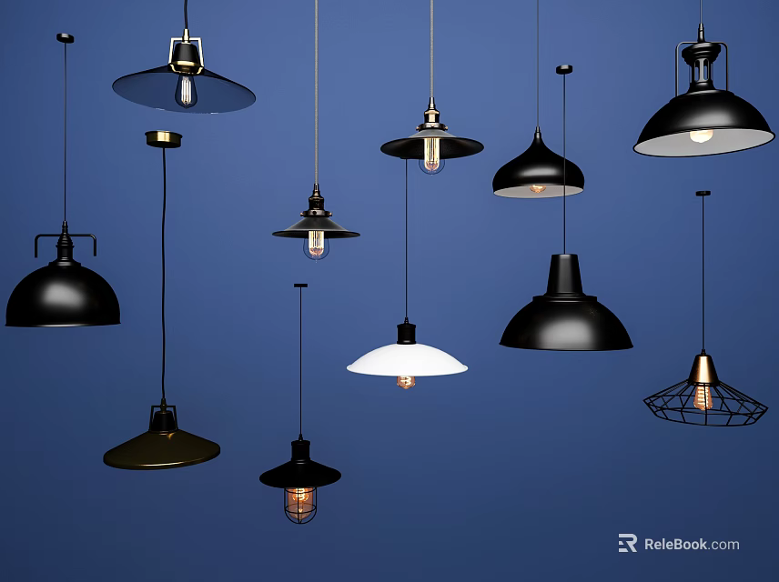 Modern Pendant Lights With Various Black White Designs And Stylish Hanging Styles 3d model 