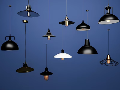 Modern Pendant Lights With Various Black White Designs And Stylish Hanging Styles 3d model