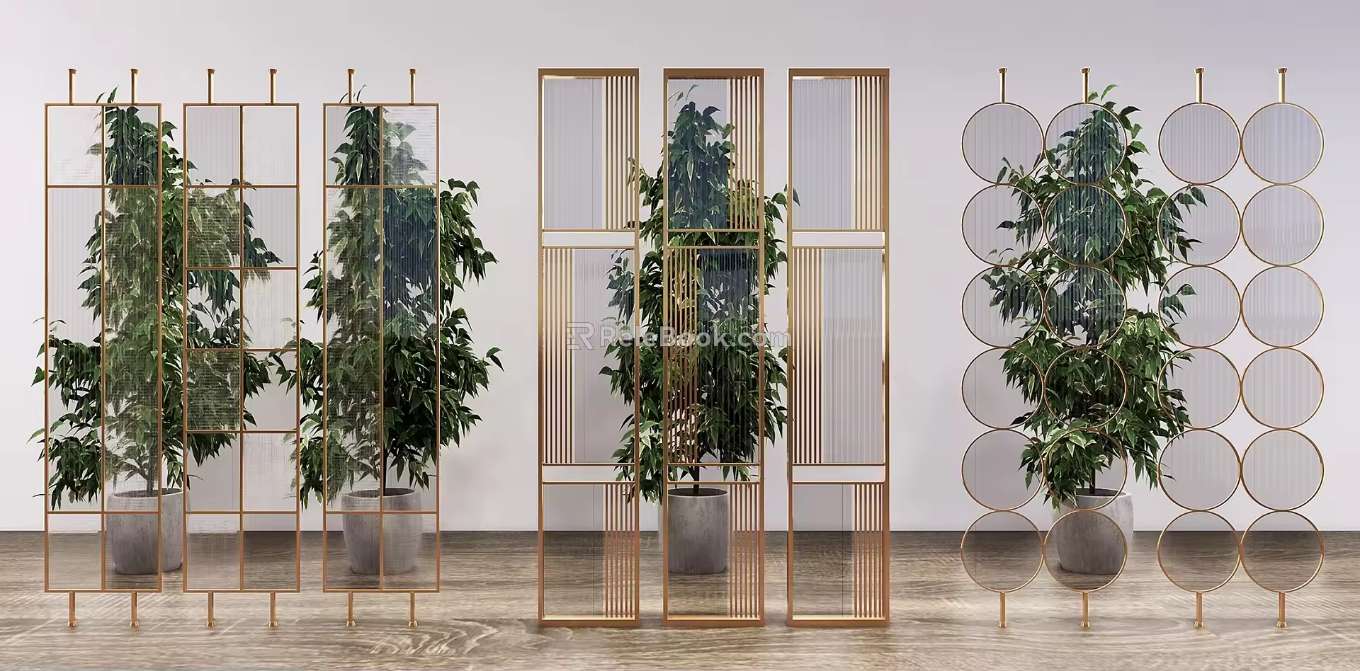 Light Luxury Partition Metal Lattice Glass Partition Screen 3d model