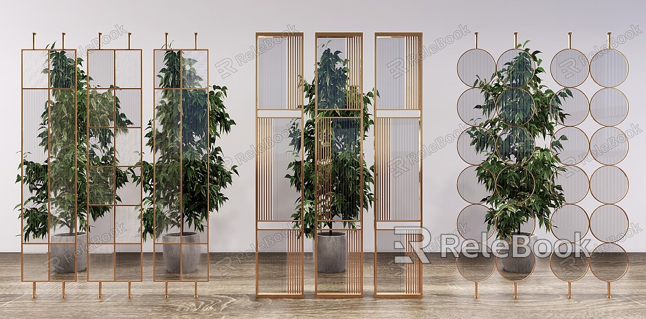 Light Luxury Partition Metal Lattice Glass Partition Screen model