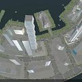Aerial View Urban Planning With High Rise Buildings Water Areas And Green Spaces