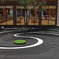 Japanese Dry Landscape Garden Design With Raked Sand Patterns Green Moss Patch And Tree