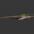 Futuristic Metallic Accessory With Silver Gold Finish Central Green Gemstone And Streamlined Wing Like Structures