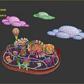 Vibrant Miniature Amusement Park Model With Ferris Wheel Carousel And Hot Air Balloon