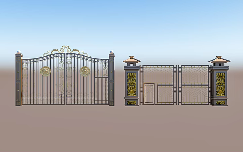 Jane European Gate Combination Iron Gate Modern Gate Outdoor Garden Villa Gate 3d model