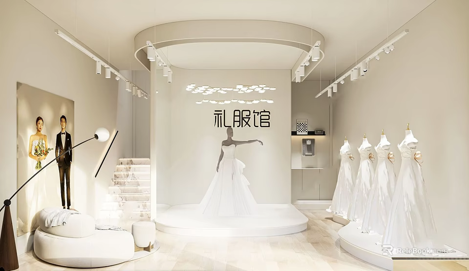 Wedding Dress Shop Interior With Bridal Gowns And Bright Space 3d model 