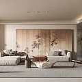 Modern Living Dining Room Interior With Open Layout Sofa Coffee Table And Wall Art