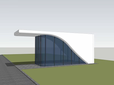 Modern Entrance Gate With Glass Panels And White Curved Canopy Design 3d model