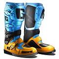 Blue And Yellow High Top Racing Motocross Motorcycle Boots With Protective Gear