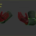 Human Hands Wearing Black Gloves With Red And Orange Accents On Gray Background