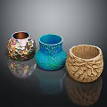 Colorful Blue And Beige Decorative Vases With Crackle Textured Surfaces