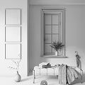Minimalist Cozy Bench With Botanical Prints On Wall Window Vase Yellow Flowers Books And Blanket