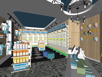 Specialty Store Interior With Shelves Products Clothing Displays Cashier And Chandeliers 3d model