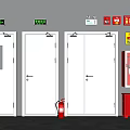 Fire Safety Equipment With White Fire Doors Fire Extinguisher And Emergency Lights