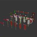 Red Flags Cross Symbols And Shields With Decorative Statue For Home Decor