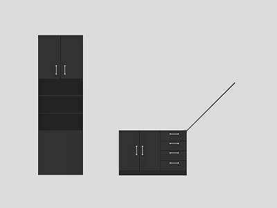 Modern Black Storage Cabinet With Tall And Short Units Doors And Drawers 3d model
