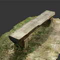 Rustic Outdoor Bench with Weathered Wood in Grass and Dirt Garden