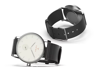 Stylish Modern Watch With Black Strap White Dial And Metallic Case Design 3d model