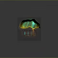 Cartoon Style Glowing Cave Interior With Green Yellow Lights And Stone Columns Platforms