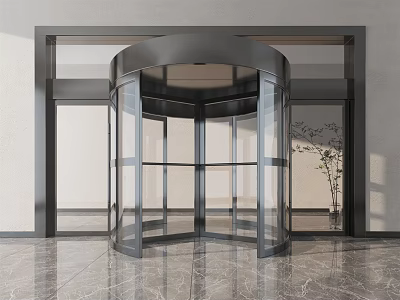 Modern Revolving Door With Glass Panels Metal Frame And Marble Floor 3d model
