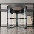 Modern Revolving Door With Glass Panels Metal Frame And Marble Floor