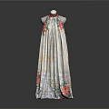 Elegant Halter Neck Floral Print Dress with Silver Gray Base and Red Green Accents