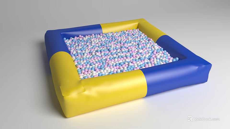 Inflatable Play Equipment Kids Ball Pit with Blue and Yellow Borders Filled with Colorful Balls 3d model 