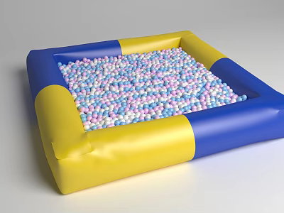 Inflatable Play Equipment Kids Ball Pit with Blue and Yellow Borders Filled with Colorful Balls 3d model