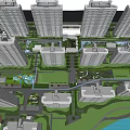 Modern Residential Complex Layout With High Rise Buildings Green Spaces And Water Features