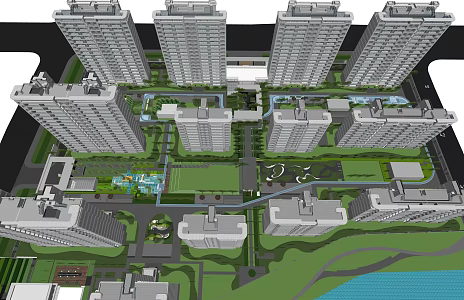 Modern Residential District Residential District Landscape 3d model
