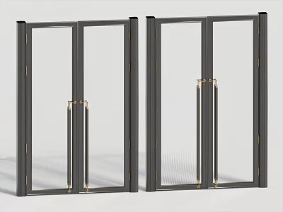 Modern Double Doors With Glass Panels Black Frame And Gold Handles Sleek Design 3d model