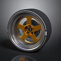 Car Wheel With Enkei Golden Rim Black Tire And Five Spoke Design