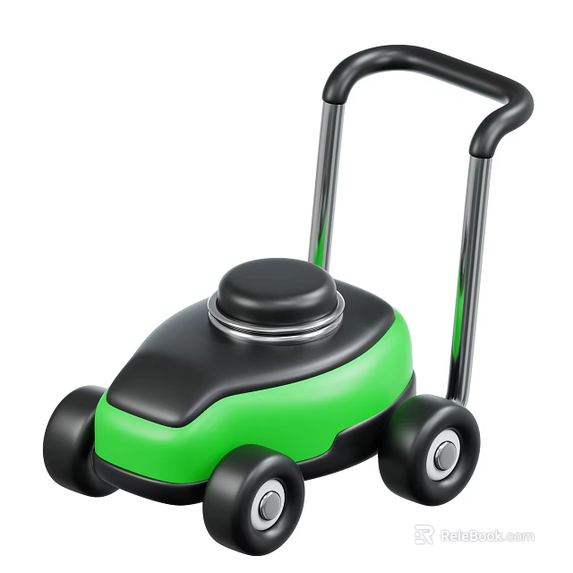 Green And Black Push Lawn Mower With Wheels And Handle Design 3d model