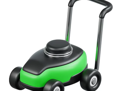Green And Black Push Lawn Mower With Wheels And Handle Design 3d model