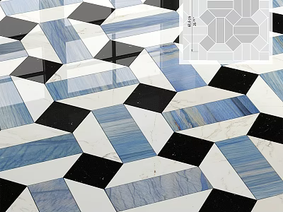 Geometric Pattern Tiles With Blue Black White Colors And Modern Marble Texture 3d model