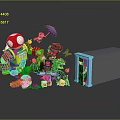 Diverse Game Characters In Colorful Interactive Scene With Umbrella Butterfly And Box 3d model