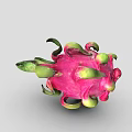 Fresh Ripe Dragon Fruit with Pink Skin and Green Leafy Tips on White Background