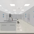 Modern Spacious White Laboratory Interior With Lab Benches Stools Ceiling Lights And Wall Charts 3d model