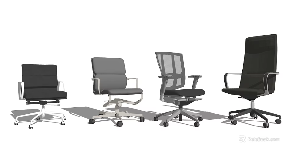 Modern Office Chair Collection with Various Designs Mesh Back and Armrest Options 3d model 